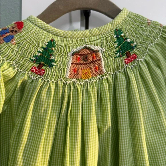 Girls' Lime Green Smocked Holiday Dress - Picture 3 of 11